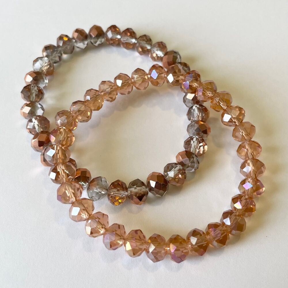 2 Piece Electroplated Faceted Austrian Crystal Bracelet Set ~ 7”